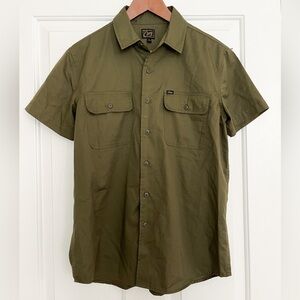 OBEY Mens Army Military Olive Green Short Sleeve Button‎ Front Shirt Small S